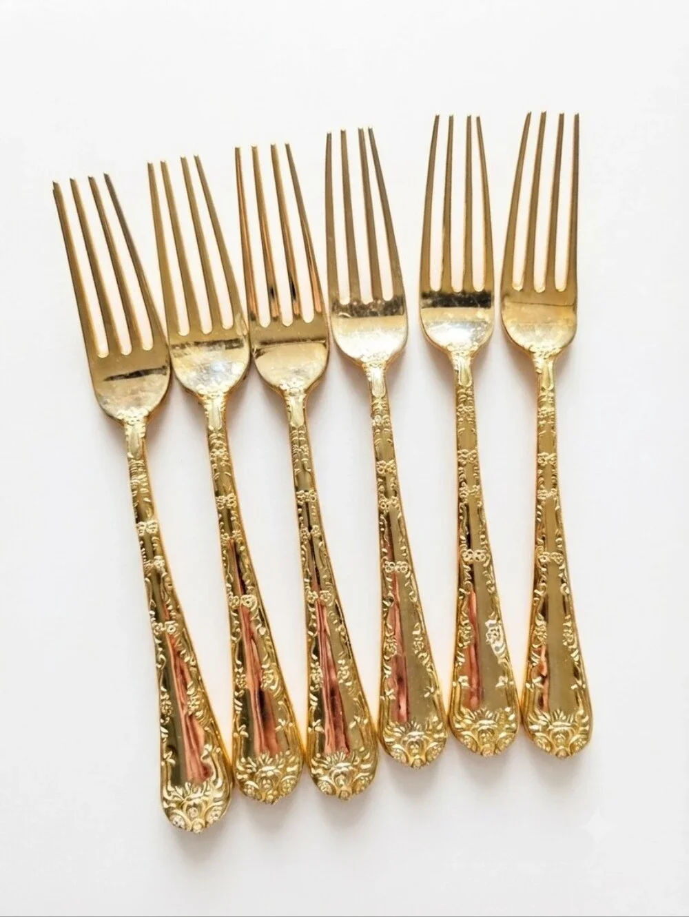 Vintage WM Rogers & Son Enchanted Rose Gold Plated Forks Set of 6 Floral